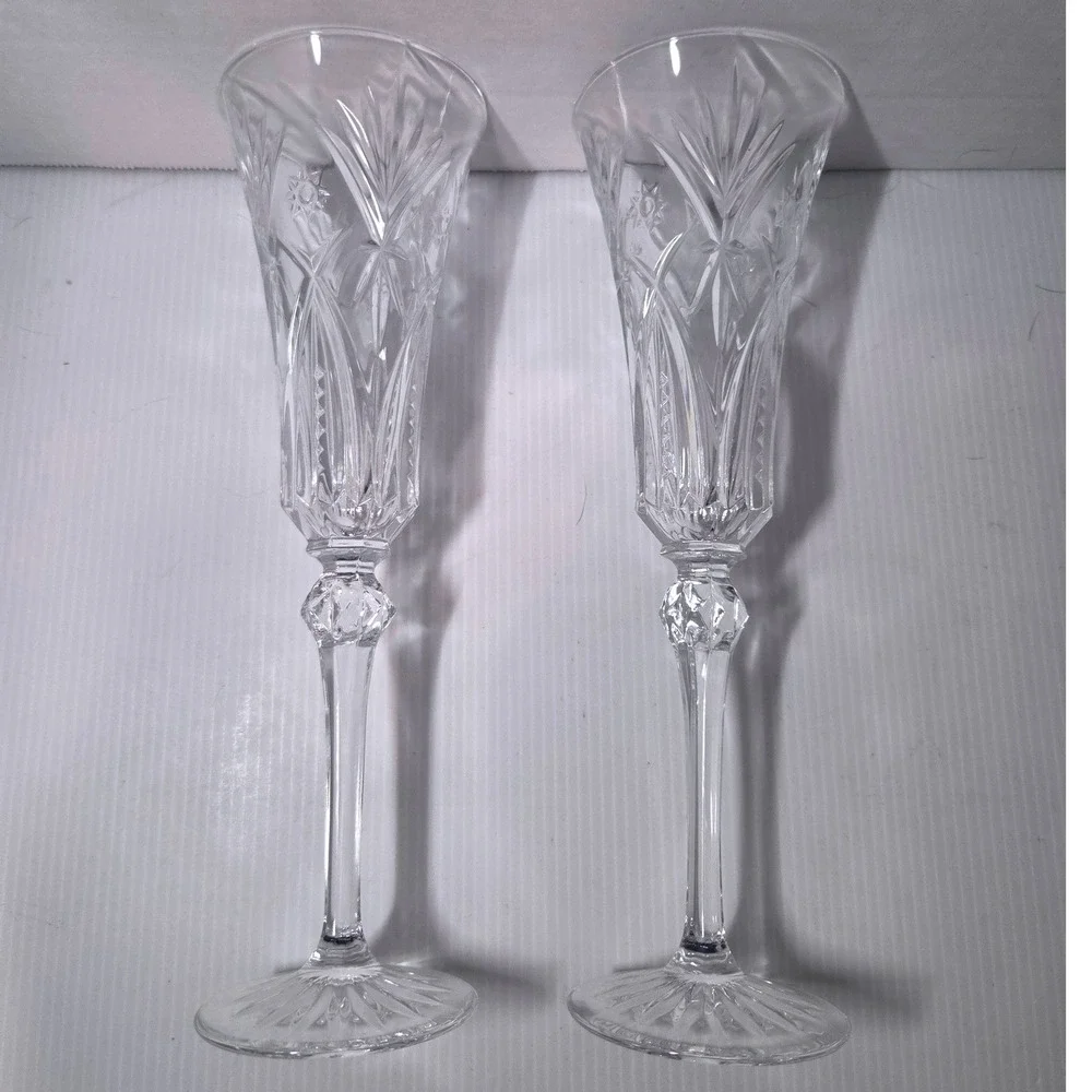 Pair Cristal D'Arques Durand Vincennes Lead Crystal Champagne Flutes France